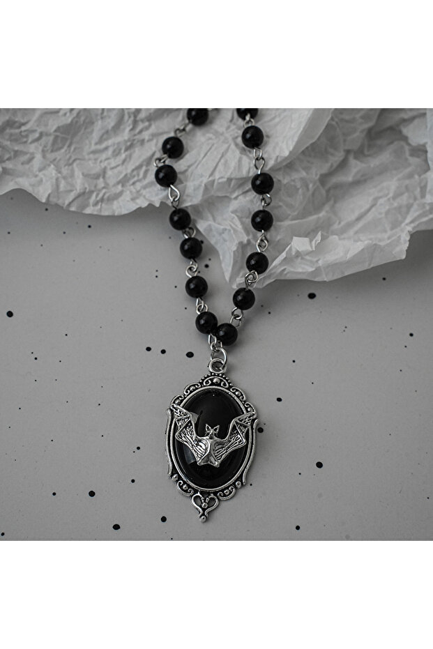 Style 3 Gothic Bat Cross Dark Pendant Necklace Set, Y2K Personalized Thorn Love Black Bead Stacked N