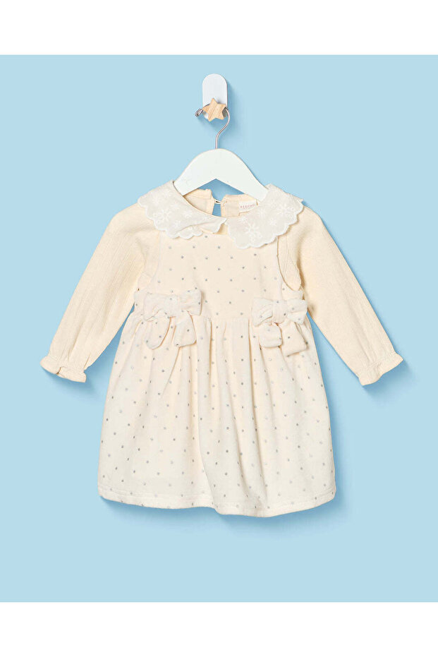 Infant Girls Beige Printed 2 Piece Dress Set
