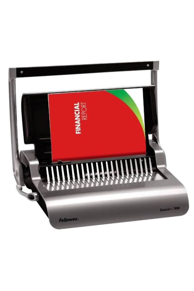 Quasar+ 500 Manual Comb Binding Machine | A4 | 25-Sheet Punch | 500-Sheet Binding Capacity | White/Grey