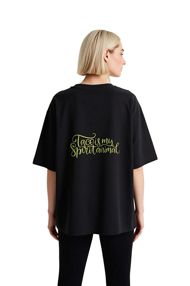 Women's Oversize Short Sleeve T-Shirt 100% Cotton Taco Printed Humor Patterned Relaxed Cut Casual Modern