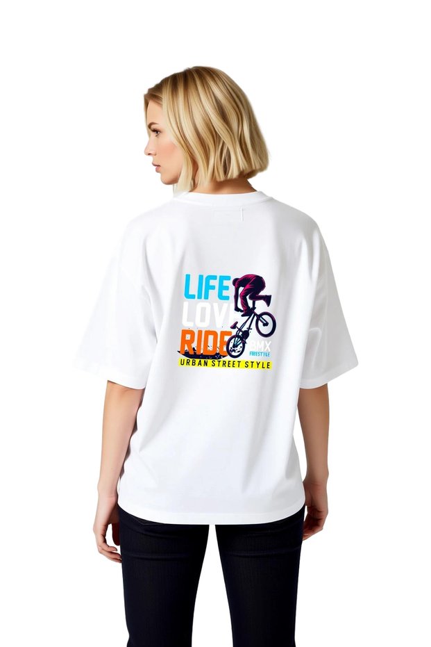 Women's Oversize T-Shirt Bmx Freestyle Urban Street Style Printed Relaxed Fit Casual Wear Modern Stylish