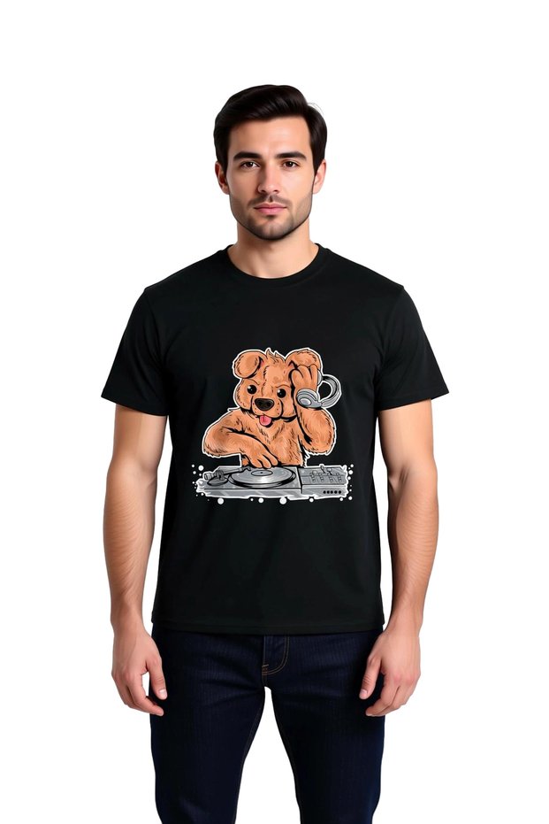 Men's Dj Dog Headphone Turntable Music Printed Cotton T-Shirt Casual Daily Comfortable Modern Stylish Comfortable