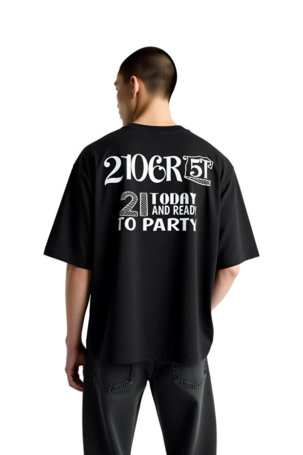 Men's Oversize T-Shirt Age Ready for Party Printed Relaxed Fit Short Sleeve Casual Modern Stylish Comfortable