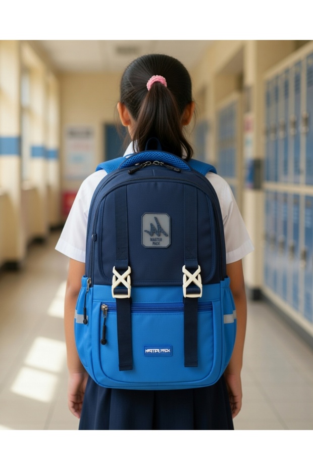 Korean Model 5-Compartment Water-Repellent Blue Navy Water Bottle Compartment Sports Travel Middle School High School Daily School Backpack 707