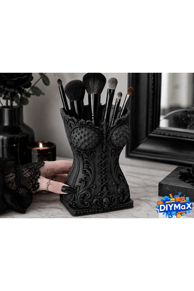 Goth Corset Design Makeup Brush Holder and Organizer