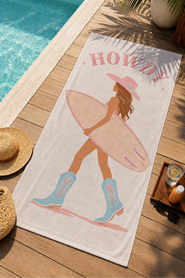 Retro Pastel Fashion Woman Patterned 70X150 Beach Towel - Digital Printed Colorfast Bath Towel