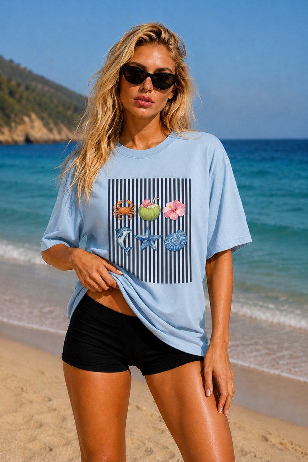 Premium Sea Print Oversize Women's T-Shirt Men's T-Shirt Cotton Oversize T-Shirt