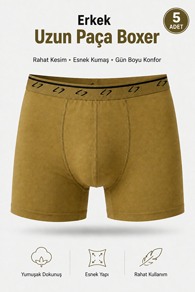 Men's Soldier Boxer Khaki Long Leg Flexible Waist Elastic Soft Fabric Comfortable Cut Daily Underwear