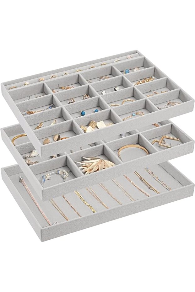 ProCase 3 Set Stackable Jewelry Tray for Drawer Vanity Dresser, Jewelry Organizer Display Storage fo