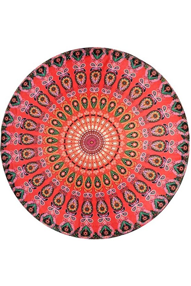 Mandala Tablecloth - Round Mandala - Round Tablecloth - Red - 130cm