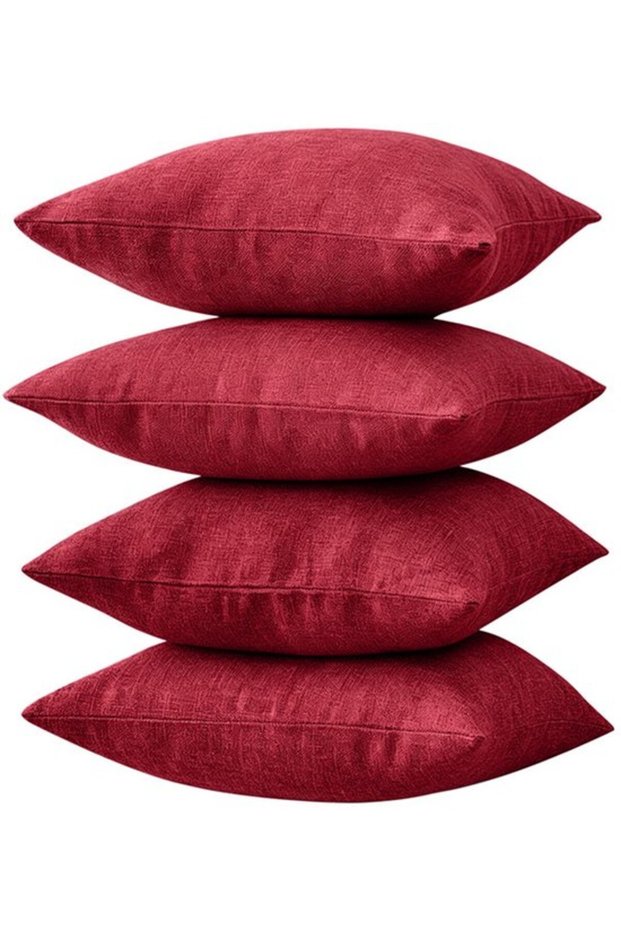 set of 4 linen cushion covers, modern décor style, simple and neutral design, suitable for bedrooms, living rooms, sofas and beds, orange, 60*60 cm.