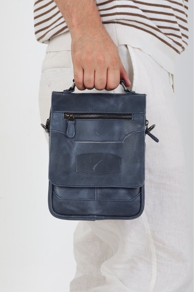 Men's Vintage Genuine Leather Messenger Bag with Adjustable Strap and Multiple Compartments Shoulder and Hand Bag