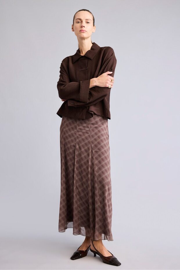 Square Patterned Chiffon Maxi Skirt H8755Ax26Au