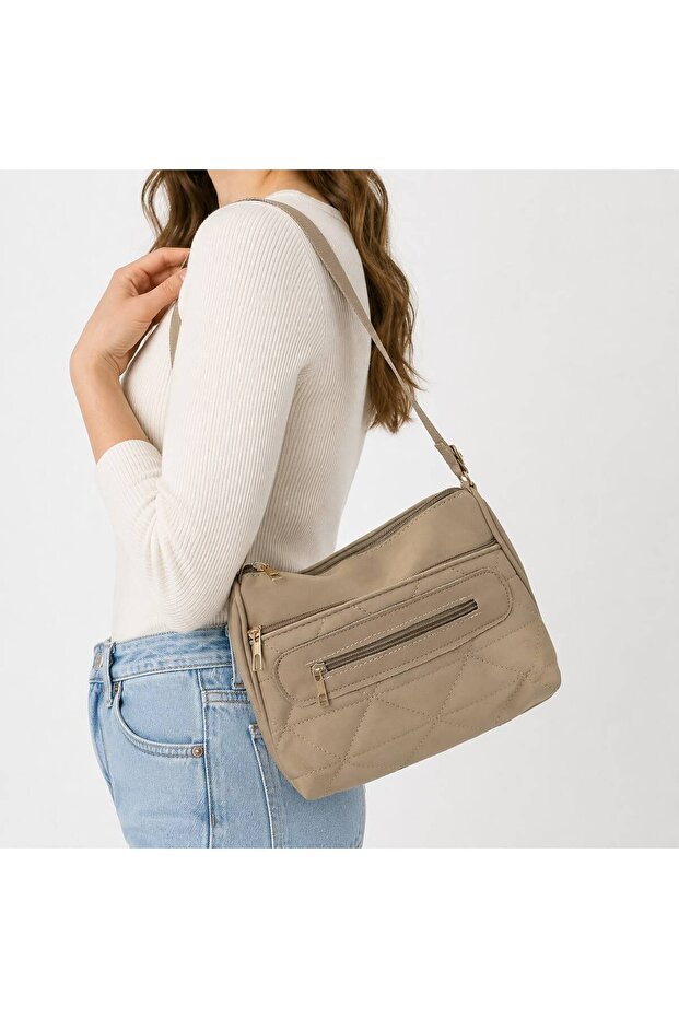 Women's Shoulder Bag Gray Multi-Pocket Zippered Daily Bag Stylish Bag with Adjustable Strap Cn07