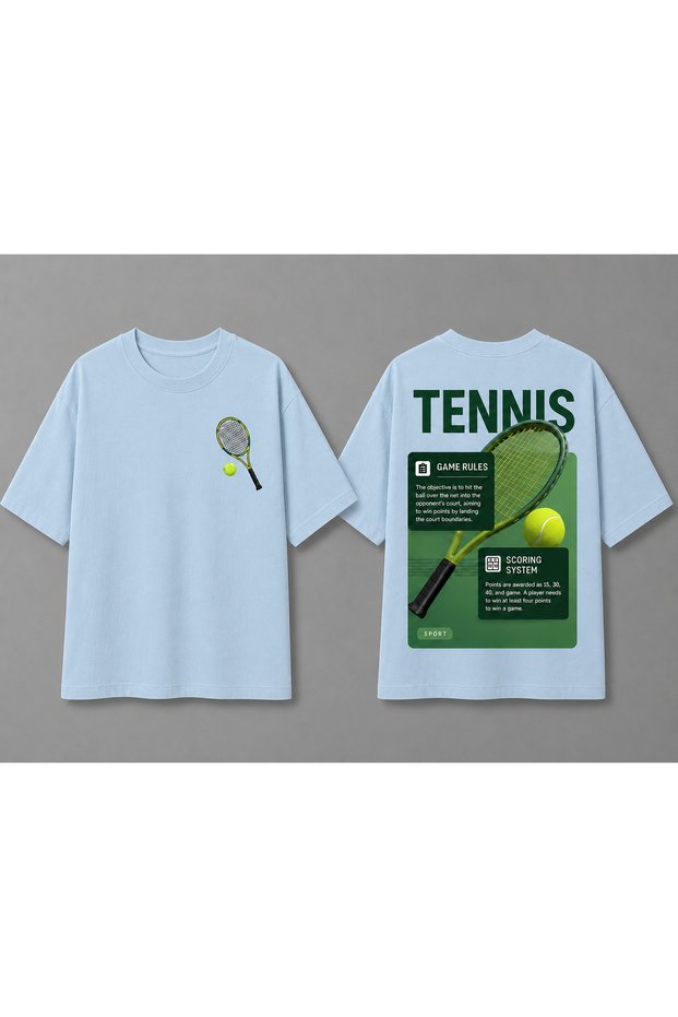 Unisex Oversize Tennis Printed T-Shirt 100% Cotton Tennis Themed Comfortable Fit Short Sleeve T-Shirt