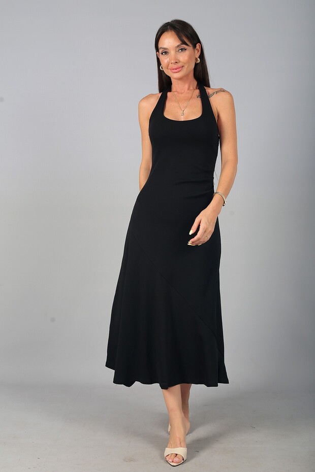 Women's Halter Neck Lycra Interlock Fabric Midi Dress