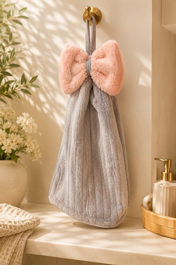 Ribbon Detailed Soft Hand Kitchen Towel Smoked