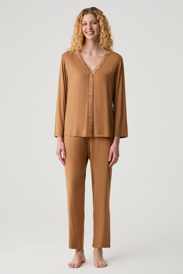 Lace Detailed Shirt Pajama Set