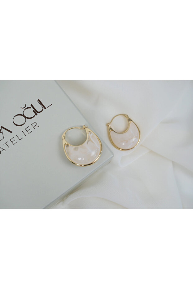 Kp637 Sedefli Hilal Earrings Gold (32 mm)
