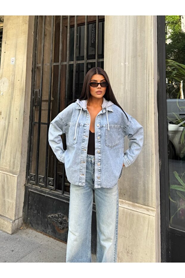 Women's Denim Jacket with Side Slits Oversize