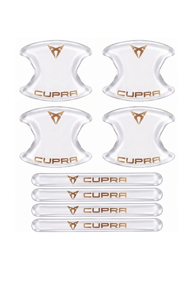 Premium Door Handle Anti-Scratch Protector (Set of 8) – Black & Transparent / Cupra Compatible Accessory with Vehicle Brand Label