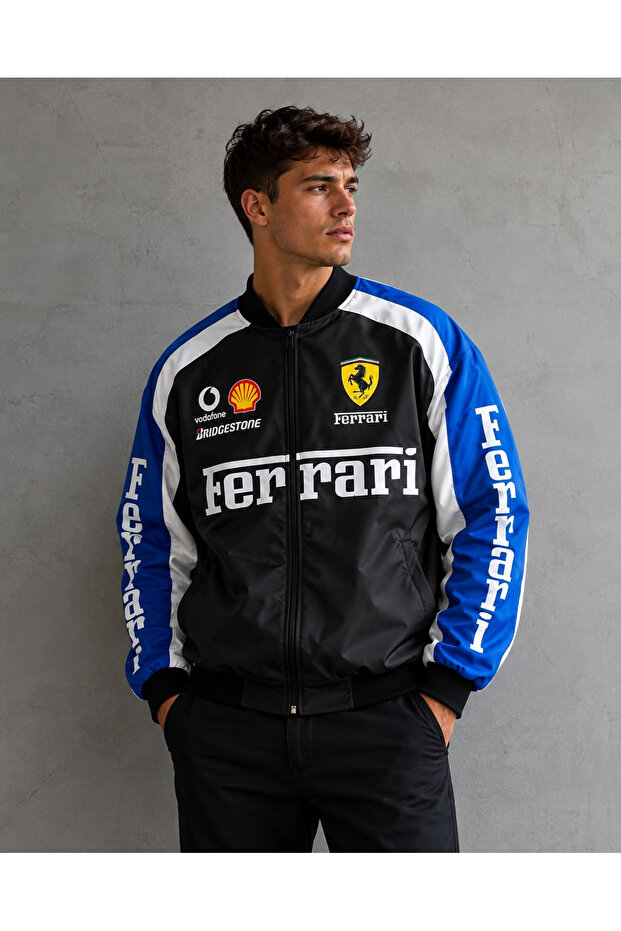 Collar Detail Racıng Retro Motobike Style Unisex Jacket