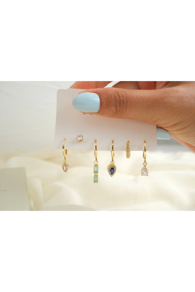 Çkp6023 Set of 6 Earrings with Colorful Stones and Baguette Details