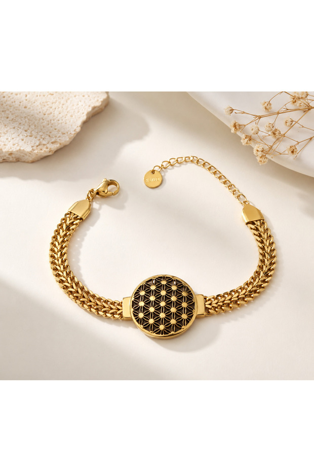 Wicker Flower of Life Steel Bracelet