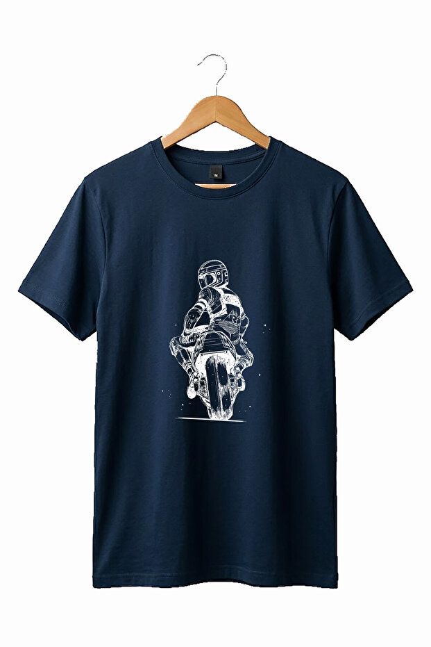 Unisex Motorcycle Drawing Printed Cool Short Sleeve Crew Neck 100% Cotton T-Shirt