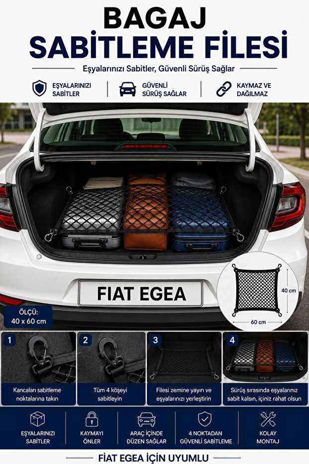 Drive Luggage Securing Net Compatible with Fiat Egea (40X60)