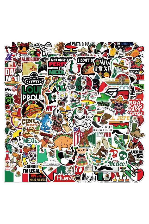 MULTICOLOR 100Pcs Mexican Stickers Mexico Flag Decal For Laptop Water Bottle Luggage Notebook Waterp