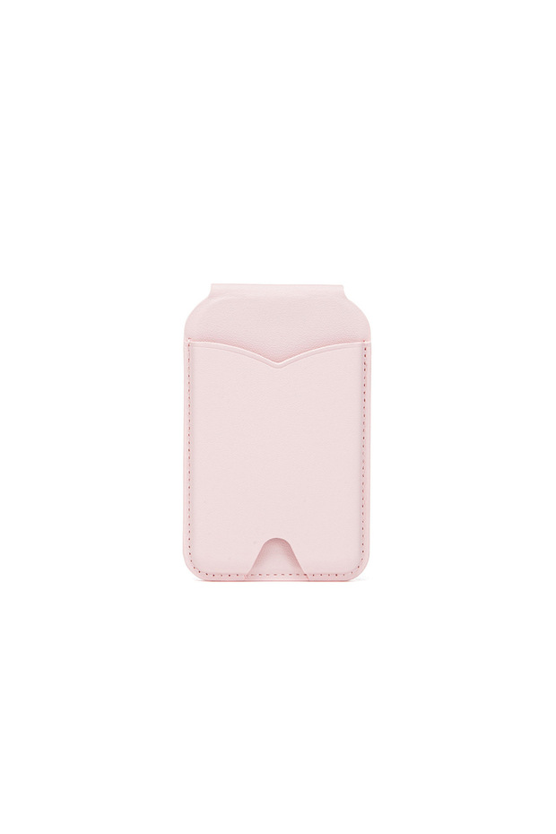 pink Magnetic Wallet Stand with Mirror Compatible with Magsafe Adjustable Kickstand PU Leather Card