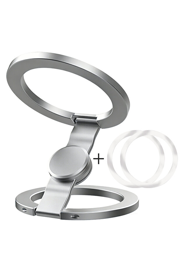 Silver Double Sided Magnetic Suction 3 Sections Shimmering Powder Magnetic Ring Phone Holder 360° Ro