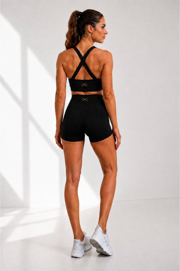 Supported Sports Bra and High Waist Gathering Shorts Leggings 2-Piece Sports Set