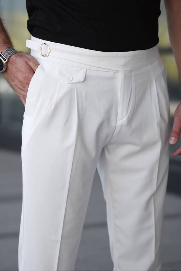 Old Money Fabric Trousers with Belted Pleated Belt Detail