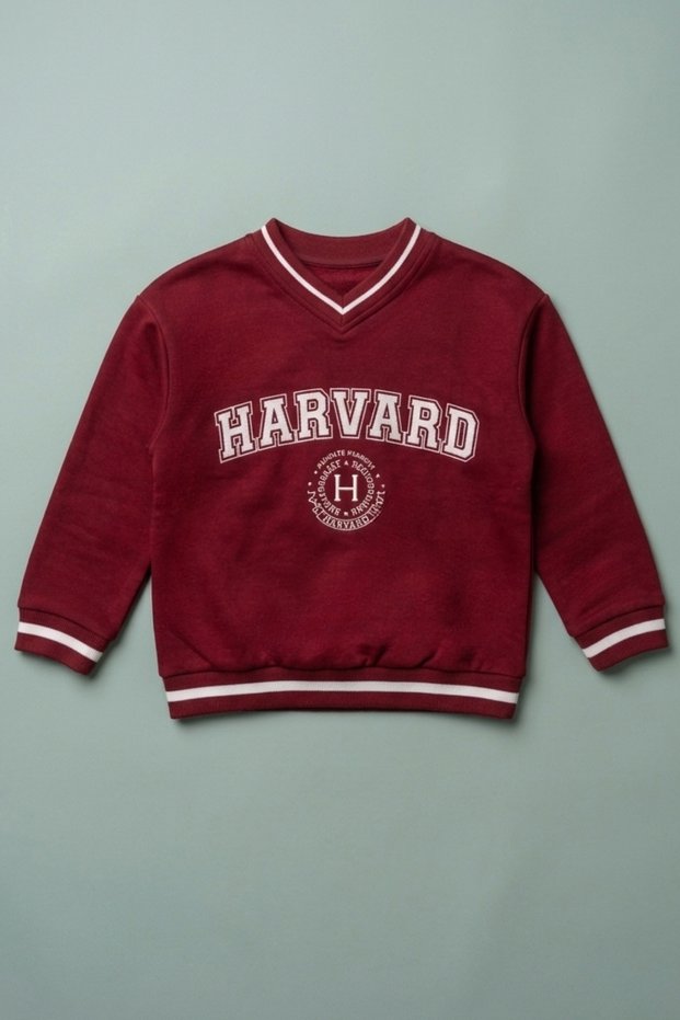 Unisex Kids' V-Neck College Printed Sweatshirt with Stripe Detail