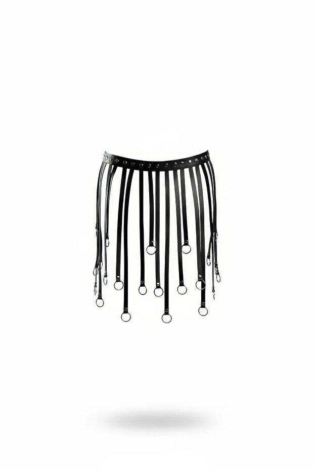 Black Faux Leather Harness Skirt with Metal Rings