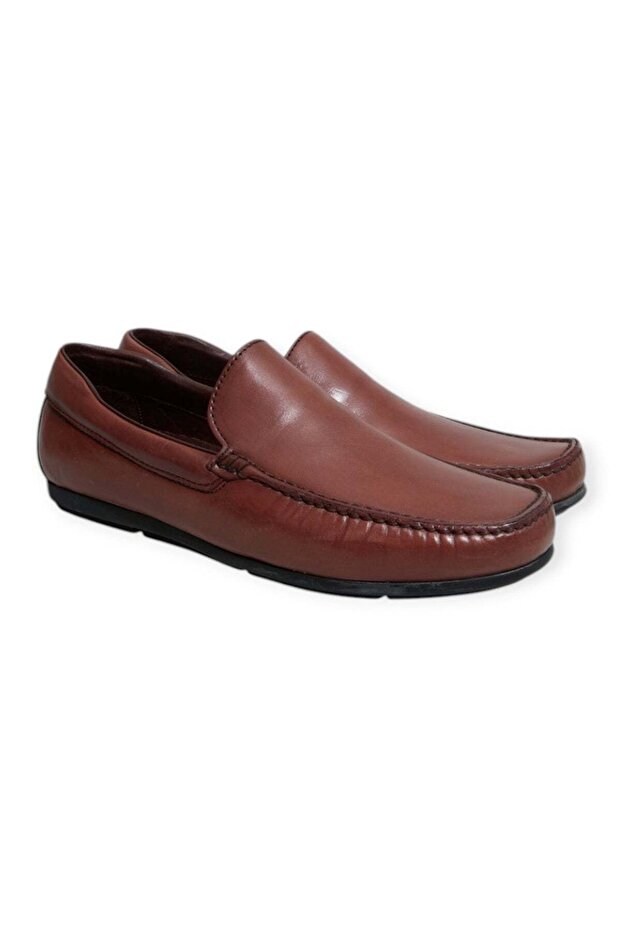 Brown Laceless Genuine Leather Men's Shoes