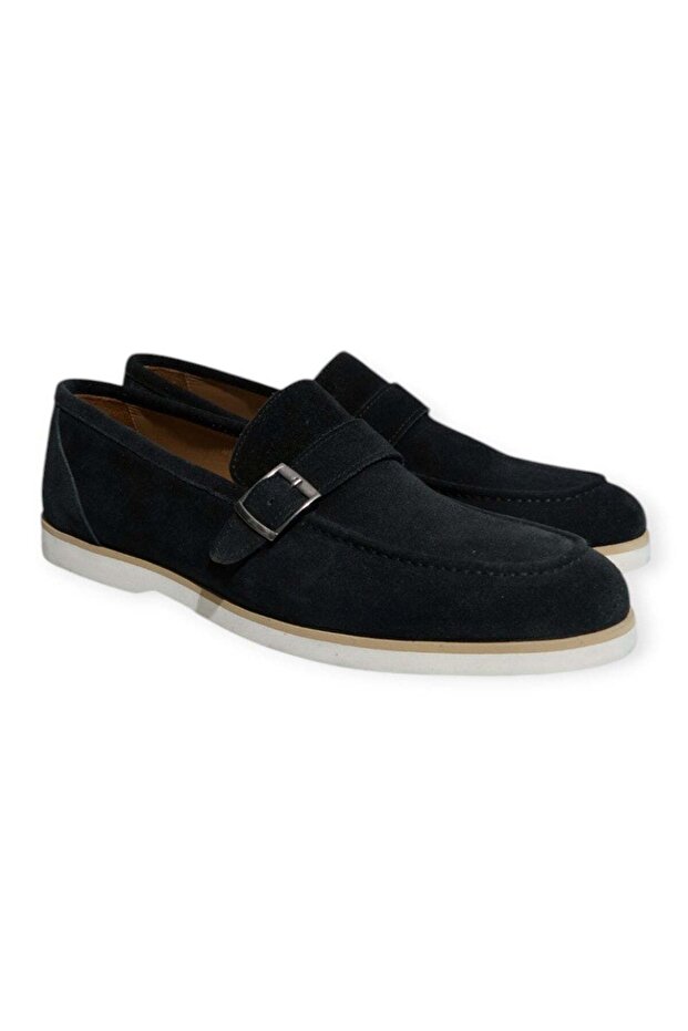 Black Color Laceless Genuine Leather Men's Shoes