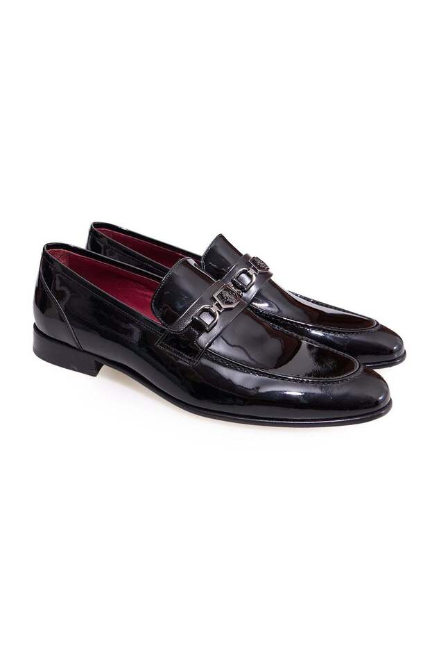 Black Color Laceless Genuine Leather Leather Sole Men's Shoes