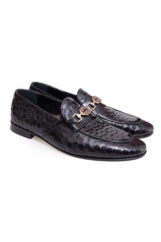Black Color Laceless Genuine Leather Leather Sole Men's Shoes