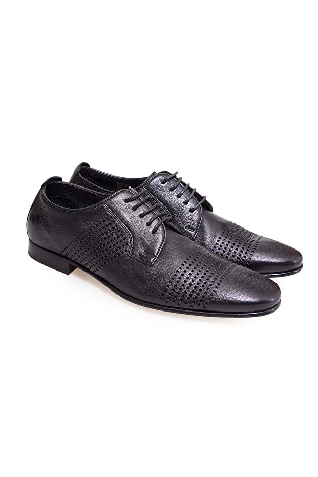 Black Color Lace-Up Genuine Leather Men's Shoes