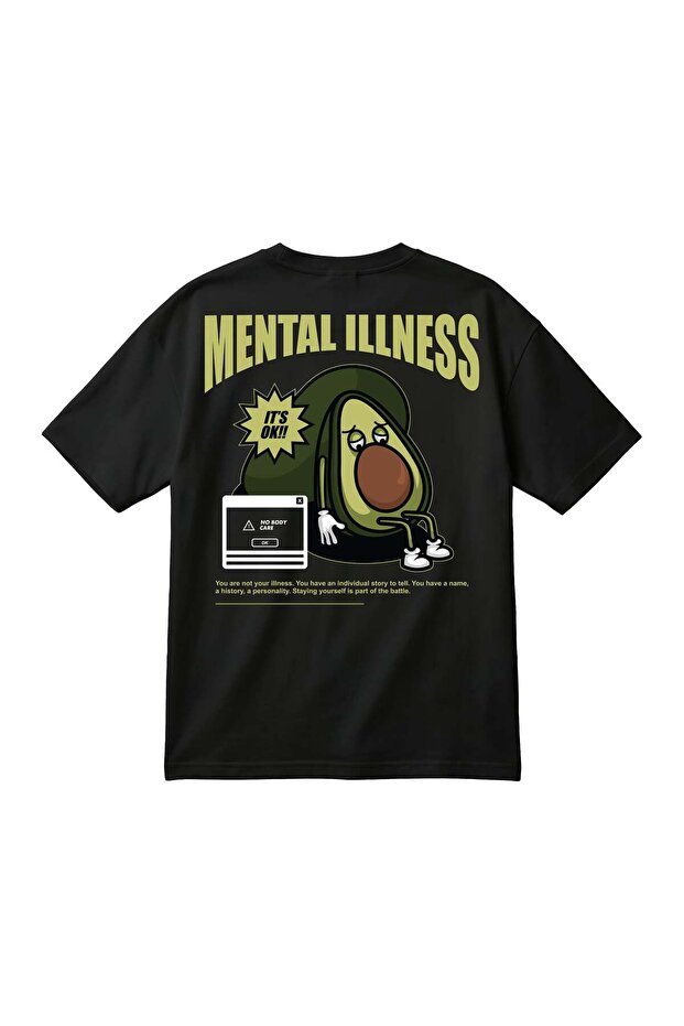 Mental Illness Printed Oversize Black Unisex T-Shirt – Avocado