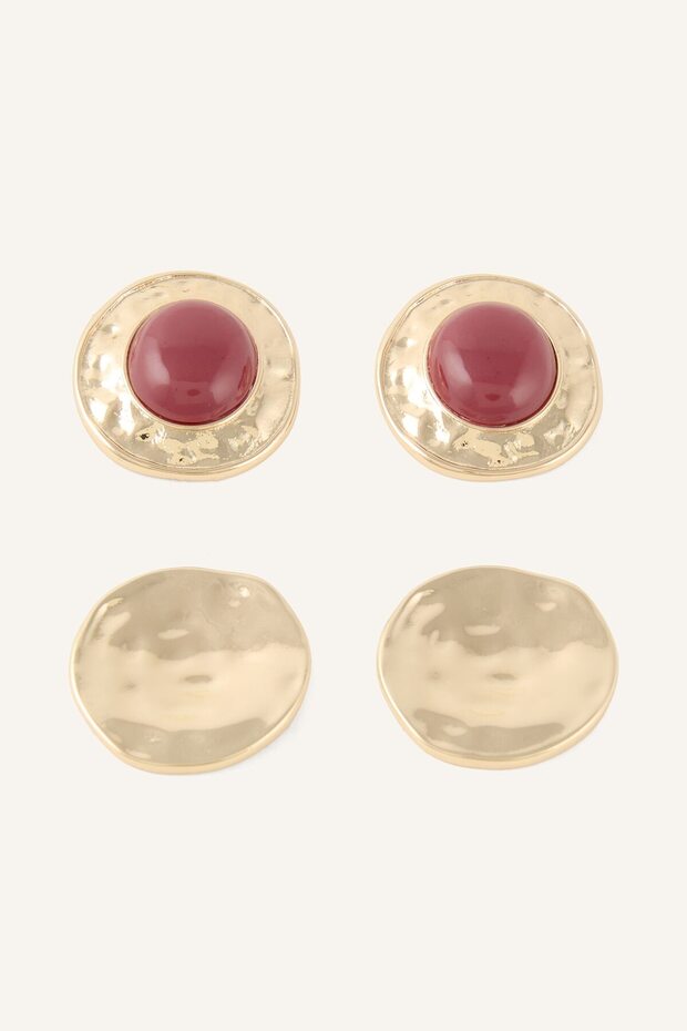 Women's 2-Piece Forged Metal Look Round Earrings I4271Axns