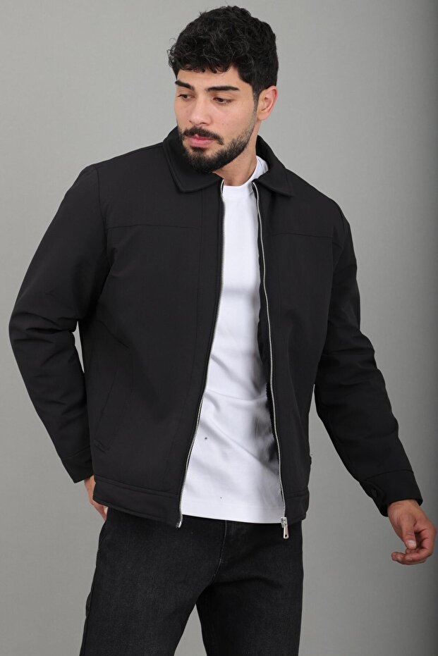 معطف شتوي متوسط الطول مع ياقة من الفرو من الداخل PLDP 3033-M_50511