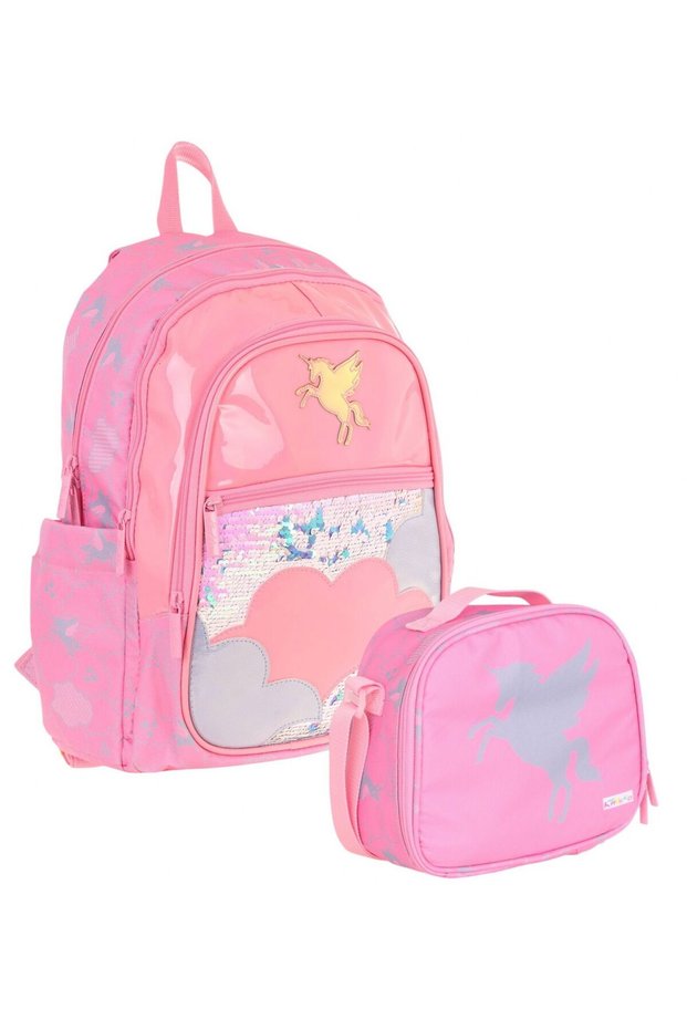 Pink Cloud and Pegasus Patterned Double School Bag Set