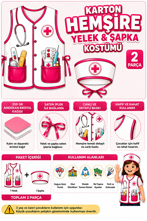 Children's Dentist Costume Vest and Hat 2 Pieces Thick Paper Occupation Costume School Activity