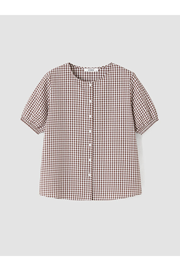 Brown Plus Size Plaid Blouse