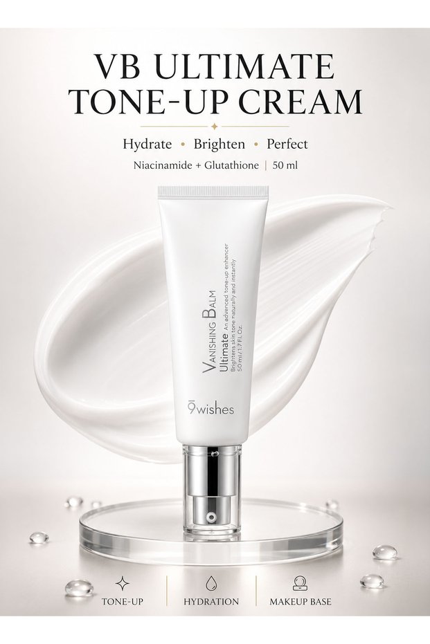 Vanishing Balm Ultimate Tone-Up Cream 50ml, Hydrating Brightening Face Moisturizer & Makeup Primer with Niacinamide, Glutathione, Sea Water and Adenosine