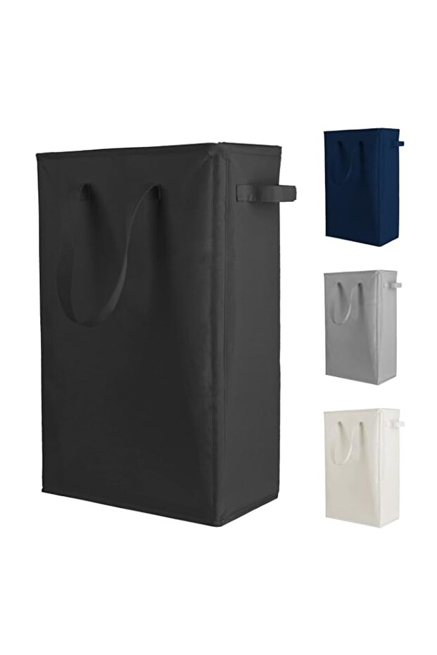 Odonata Slim Laundry Hamper Handles Collapsible Laundry Basket Thin Dirty Clothes Basket Narrow Laundry Bag Foldable Dirty Hamper 45L (Black)